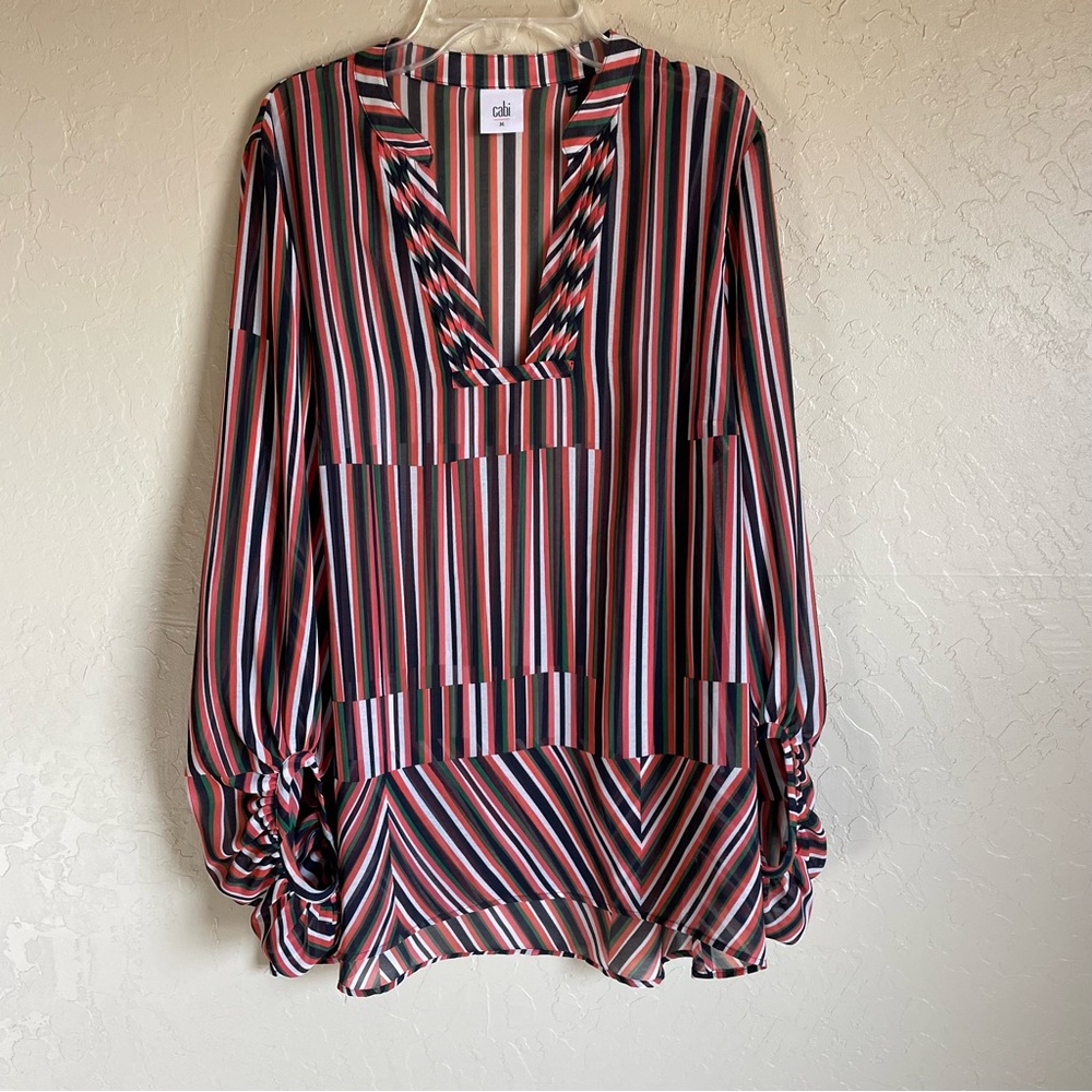 CAbi #5519 The Ultimate Multicolor Stripe Blouse Sheer medium - Picture 3 of 10